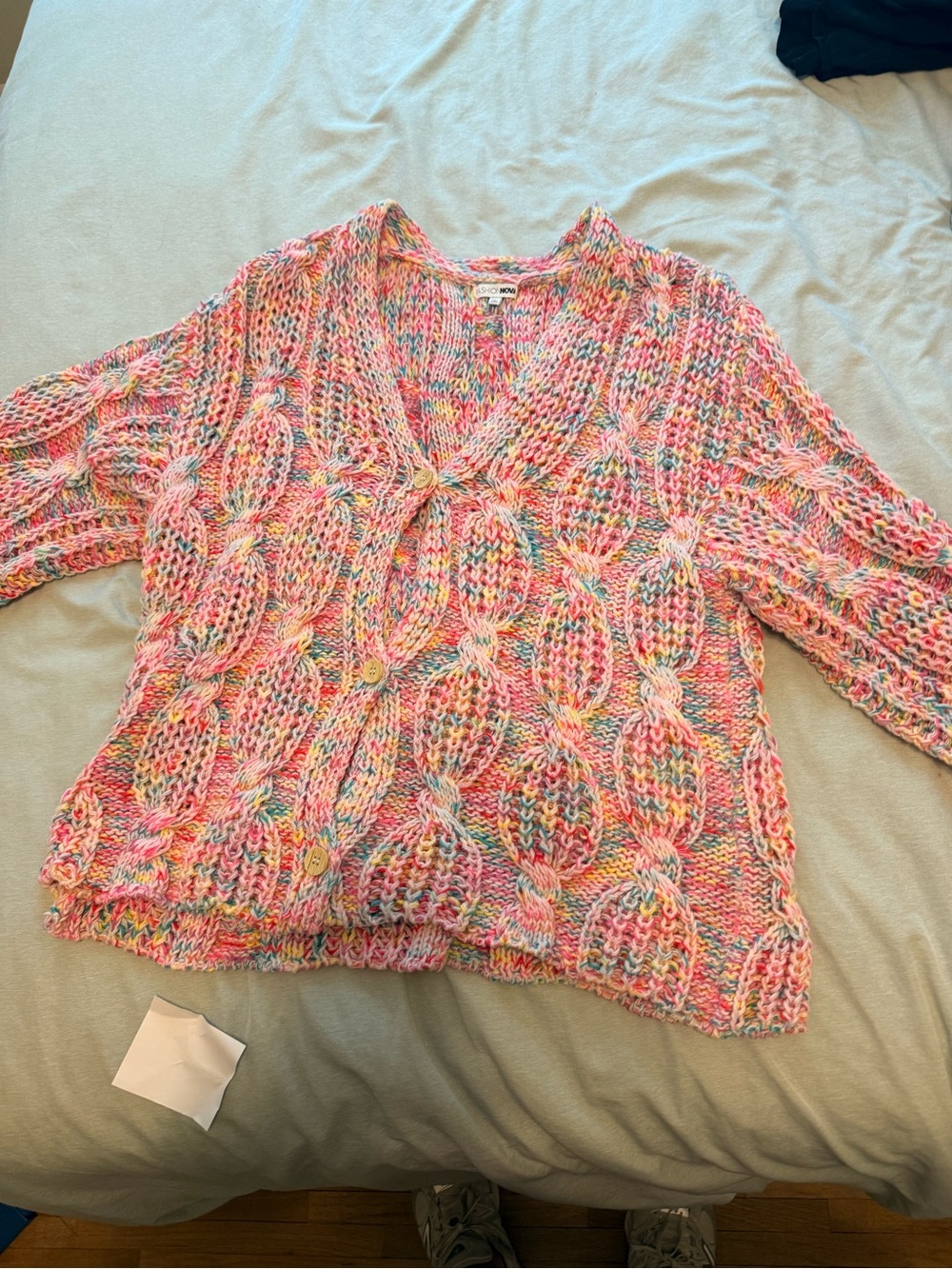 Fashion Nova Multicolor Cable Knit V-Neck Cardigan - Pink Mix